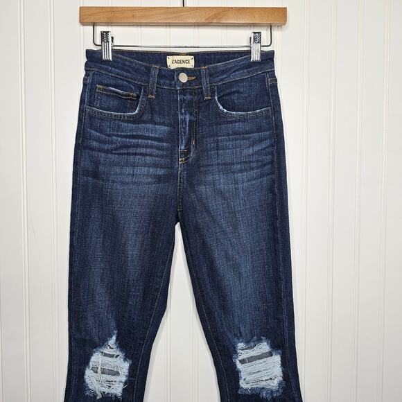 L'AGENCE Highline Distressed Skinny Jeans Size 24 High Rise Stretch Raw Hem Boho - Picture 3 of 11